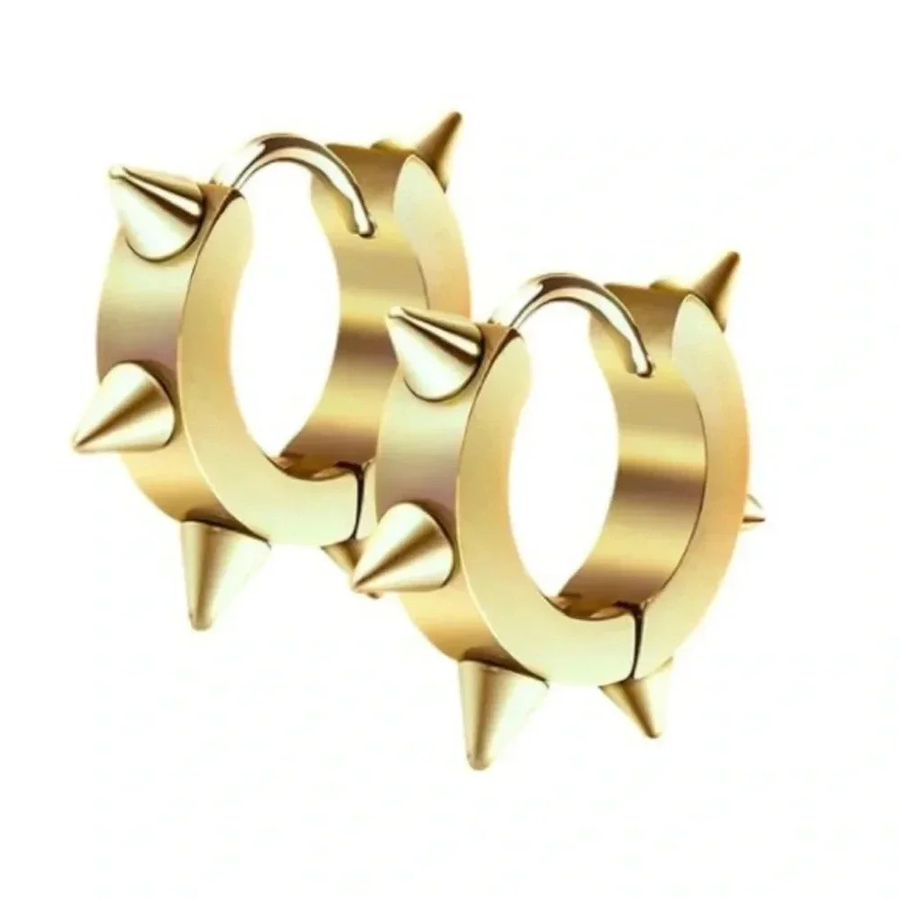 GOLD Tone Stainless Steel Spike Hoop Earrings NWT
